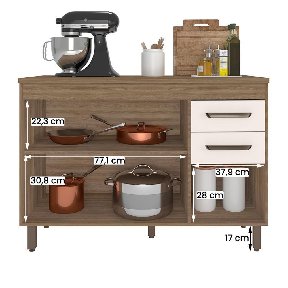 Balcão Cozinha Barcelona Com Tampo 120cm 3 Portas 2 Gavetas Carvalho Oak-off White Carvalho Oak-off White - 3