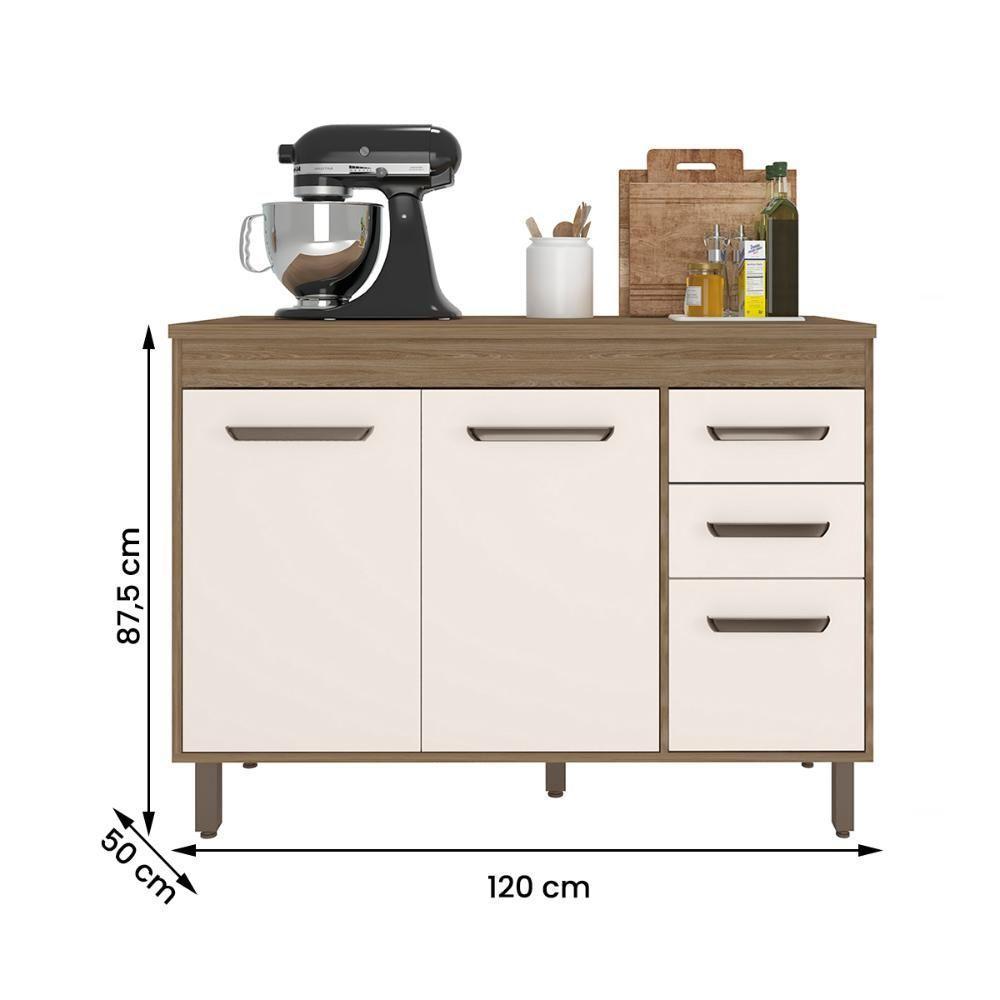 Balcão Cozinha Barcelona Com Tampo 120cm 3 Portas 2 Gavetas Carvalho Oak-off White Carvalho Oak-off White - 4