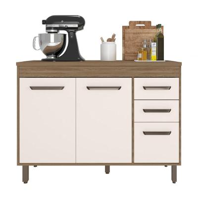 Balcão Cozinha Barcelona Com Tampo 120cm 3 Portas 2 Gavetas Carvalho Oak-off White Carvalho Oak-off White