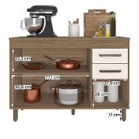 Balcão Cozinha Barcelona Com Tampo 120cm 3 Portas 2 Gavetas Carvalho Oak-off White Carvalho Oak-off White - 3