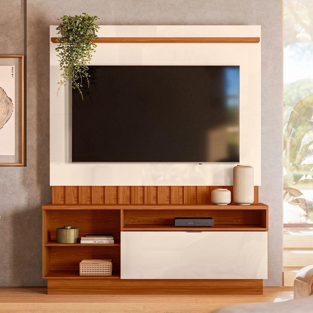 Home Rack Painel Diamantina Sala Para Tv De 60 Polegadas Amendoa Com Off White - 2