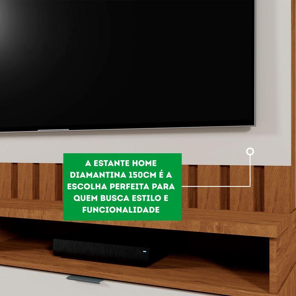 Home Rack Painel Diamantina Sala Para Tv De 60 Polegadas Amendoa Com Off White - 4