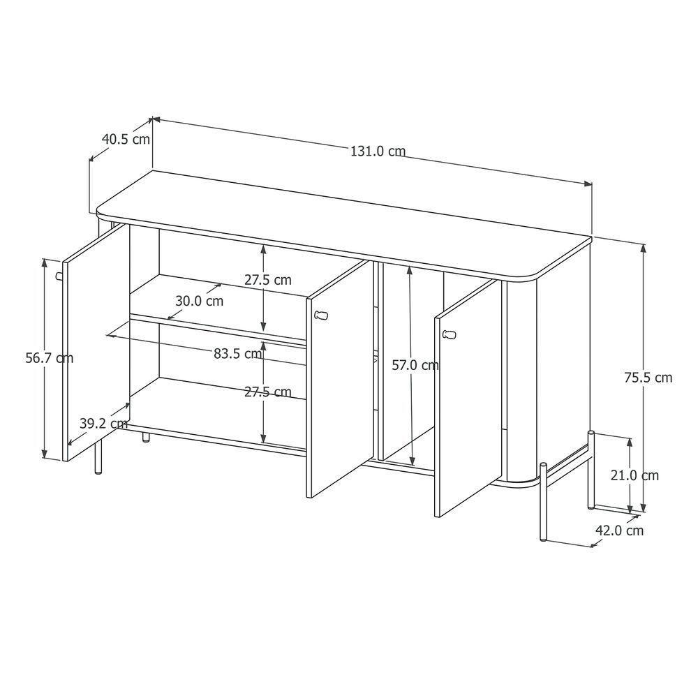 Buffet Aparador Tucupi Off White Com Nature Pe Dourado - Moveis Jb - 6