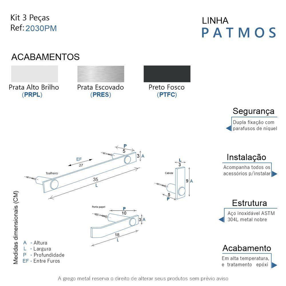 Kit De Acessórios Para Banheiro Alto Brilho 3 Peças 2030pm - 7