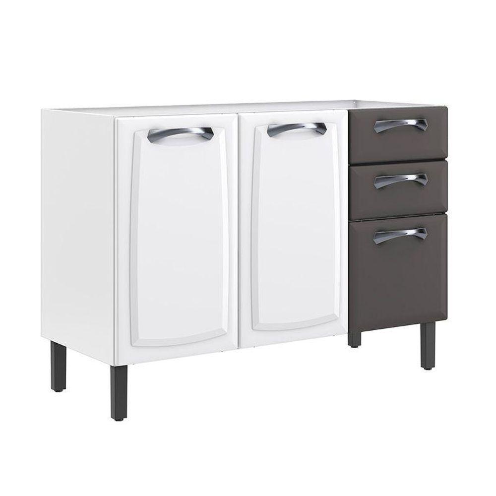 Balcão De Cozinha Itatiaia Em Aço 3 Portas 2 Gavetas Branco E Grafite Sem Tampo New Premium - 1