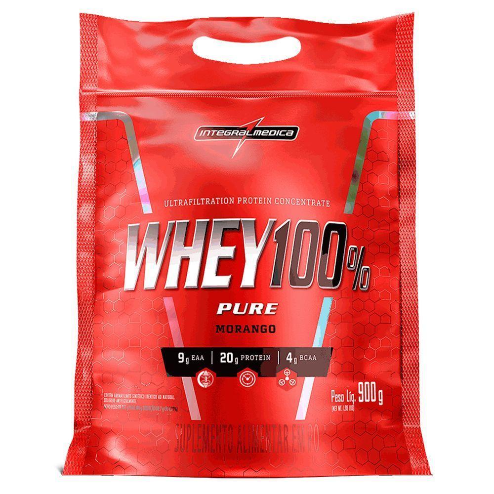 Proteína Concentrada Integralmedica Whey 100% Pure 900g Morango - 1