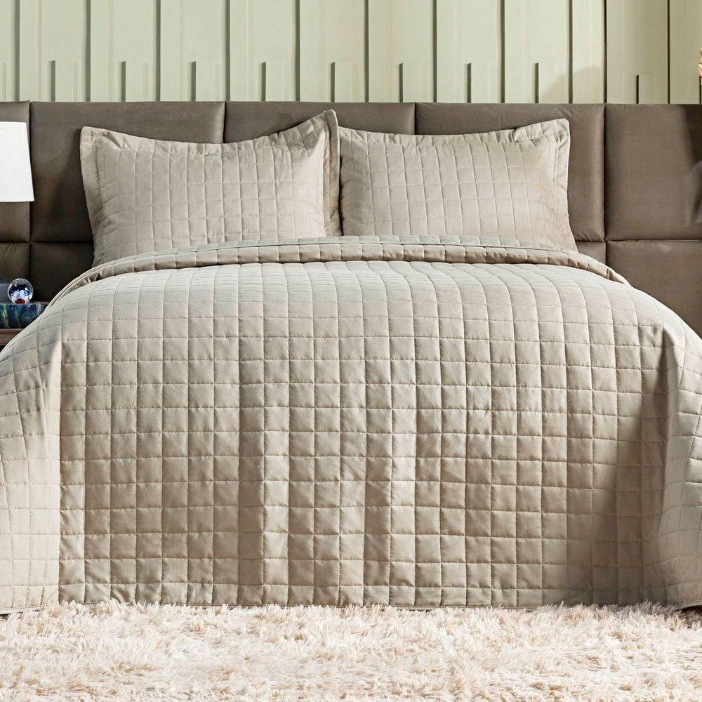 Cobre Leito Matelassê Percal 300 Fios Basic King 03 Peças 100% Poliéster - Bege - 2