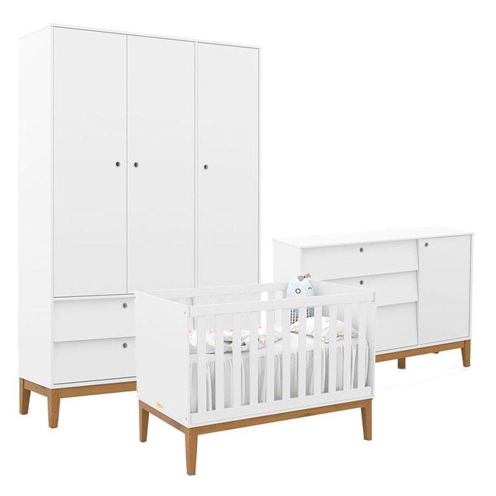 Quarto De Bebe Unique 3 Portas Com Cômoda Sapateira Branco Soft Eco Wood - Matic - 1