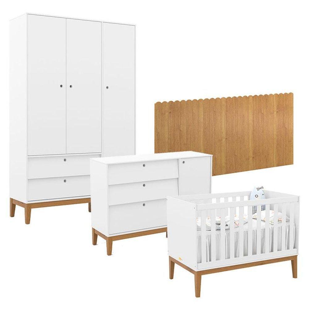 Quarto De Bebê Unique 3 Portas Com Cômoda Sapateira E Painel Farm Branco Soft Eco Wood - Matic - 1