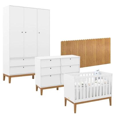 Quarto de Bebê Unique 3 Portas 6 Gavetas em MDF 136cm Branco Soft Eco Wood