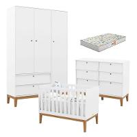 Quarto De Bebe Unique 3 Portas Com Cômoda 6 Gavetas Branco Soft Eco Wood E Colchão Gazin - Matic - 1