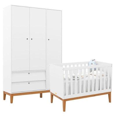 Berço Americano E Guarda Roupa Unique 3 Portas Branco Soft Eco Wood - Matic