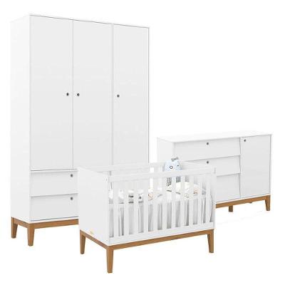 Quarto De Bebe Unique 3 Portas Com Cômoda Sapateira Branco Soft Eco Wood - Matic