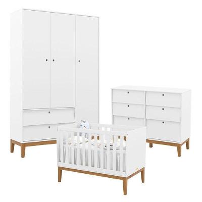 Quarto De Bebe Unique 3 Portas Com Cômoda 6 Gavetas Branco Soft Eco Wood - Matic