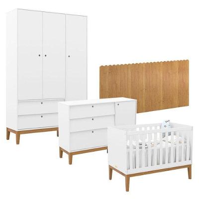 Quarto De Bebê Unique 3 Portas Com Cômoda Sapateira E Painel Farm Branco Soft Eco Wood - Matic