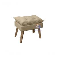 Poltrona/cadeira Decorativa E Puff Glamour Com Pés Quadrado Bege Linho - 3