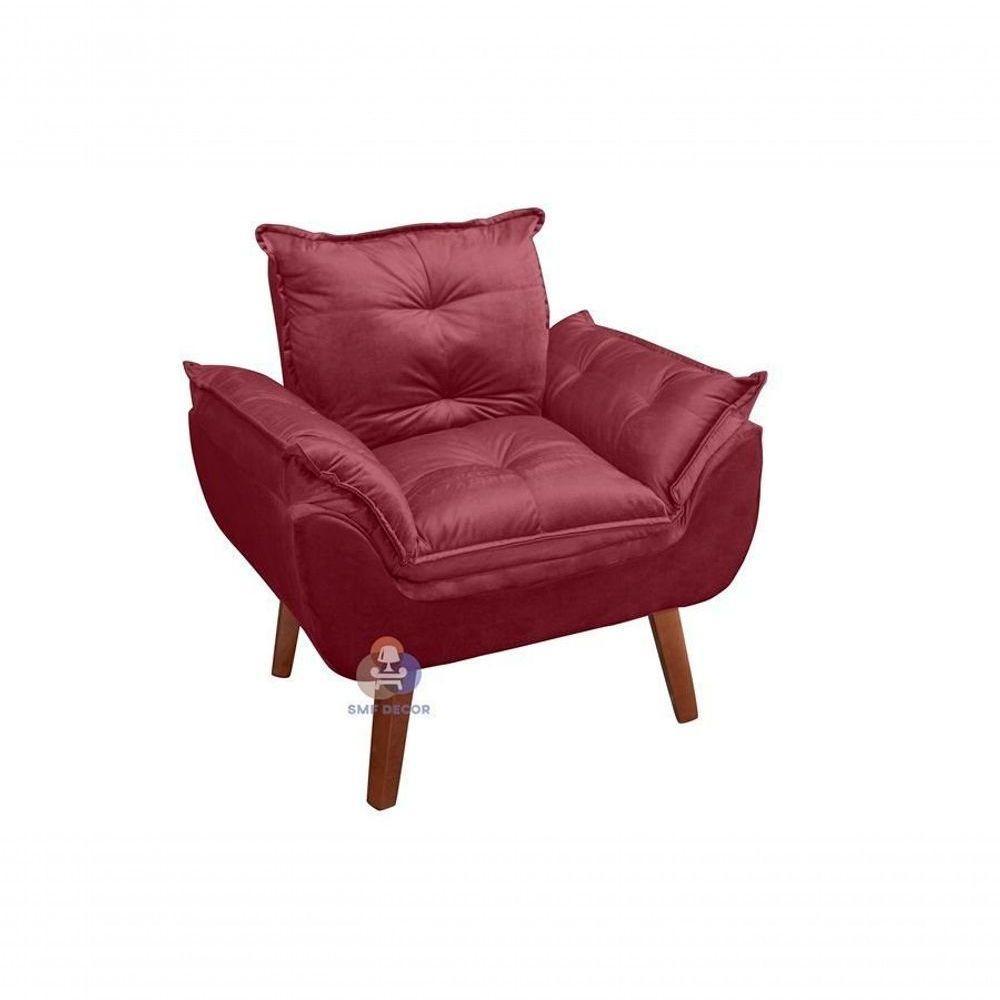 Poltrona/cadeira Decorativa E Puff Glamour Com Pés Quadrado Vinho / Bordô - 3