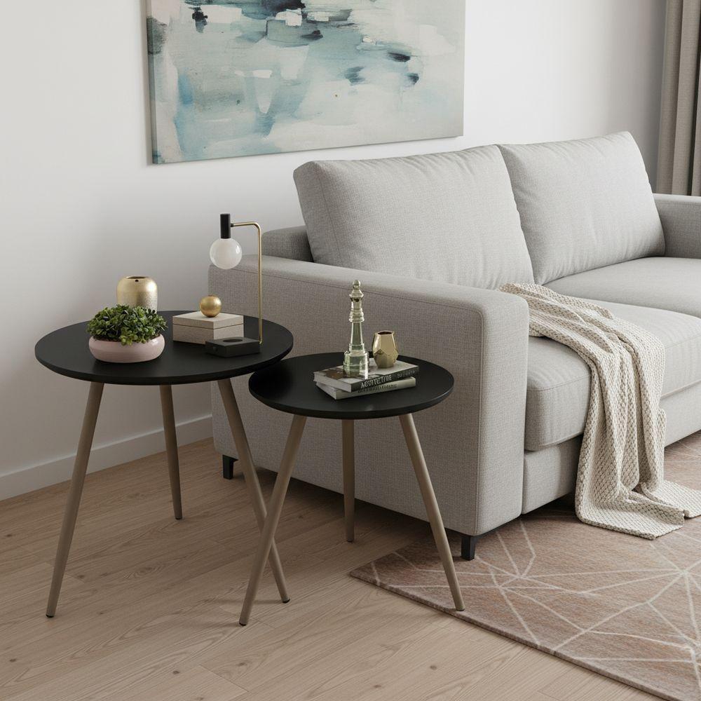 Kit Mesas Laterais Sofá 2 Unidades Pés Em Aço Tubular Decorativo Champanhe/preto - 2