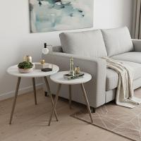 Kit Mesas Laterais Sofá 2 Unidades Pés Em Aço Tubular Decorativo Champanhe/branco - 2