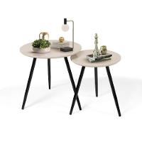 Kit Mesas Laterais Sofá 2 Unidades Pés Em Aço Tubular Decorativo Preto/off White - 1