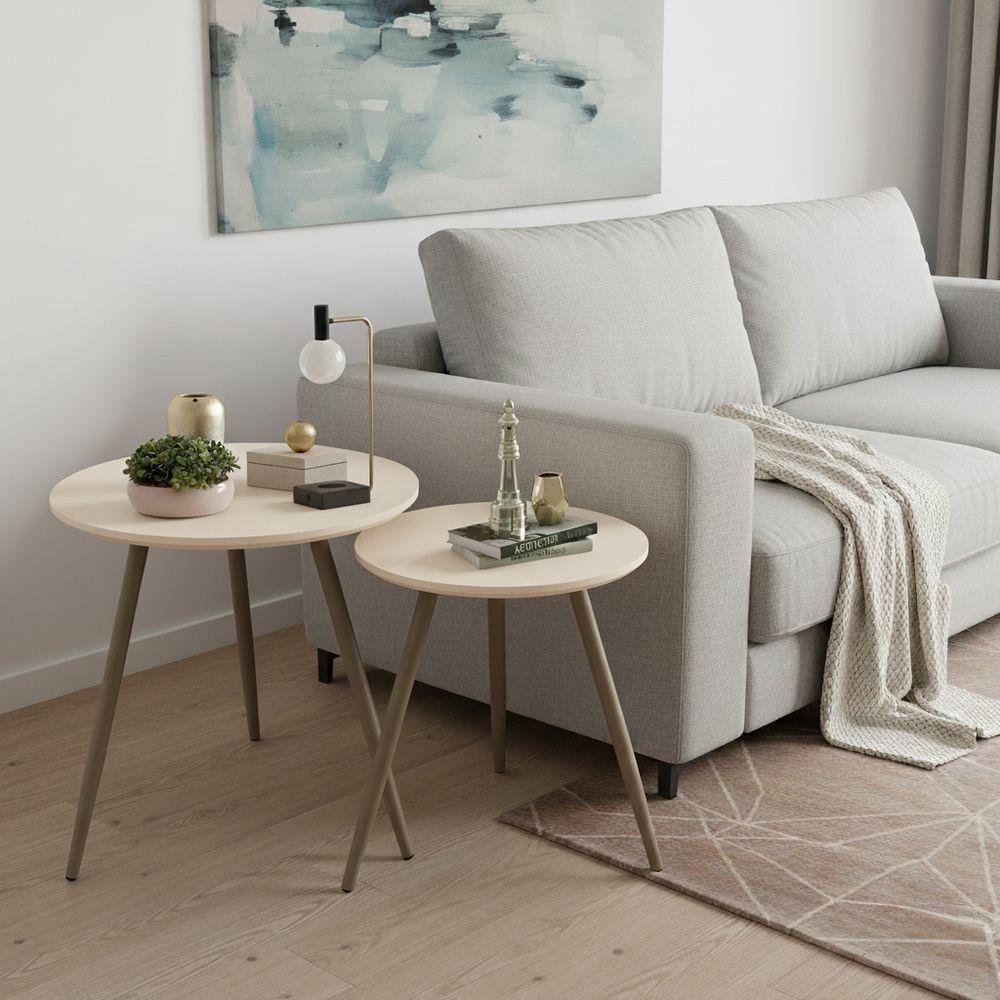 Kit Mesas Laterais Sofá 2 Unidades Pés Em Aço Tubular Decorativo Champanhe/offwhite - 2