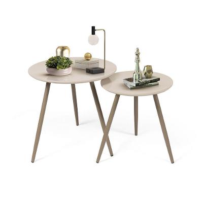 Kit Mesas Laterais Sofá 2 Unidades Pés Em Aço Tubular Decorativo Champanhe/offwhite