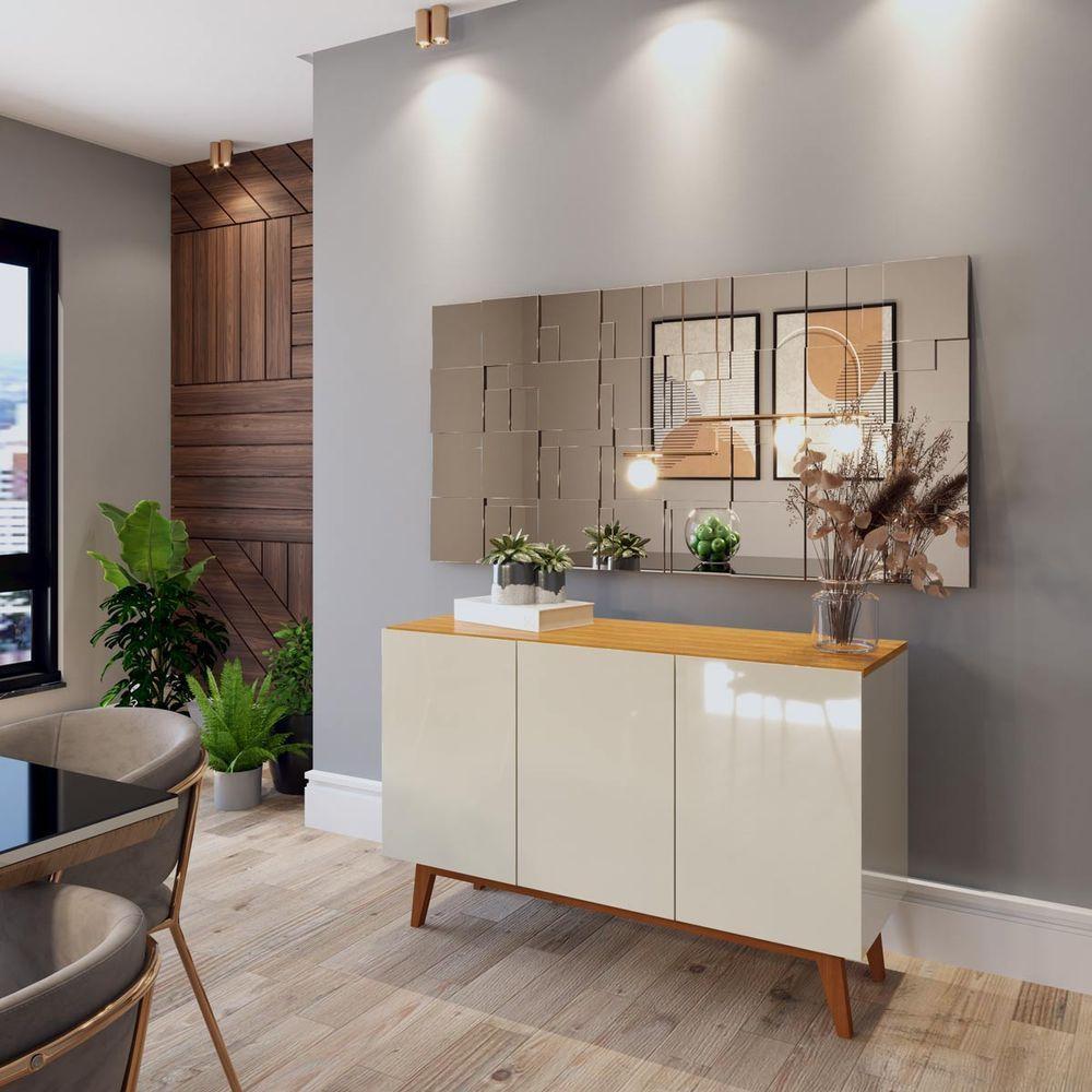 Buffet Aparador Ares 3 Portas Off White Com Nature - Moveisaqui - 2