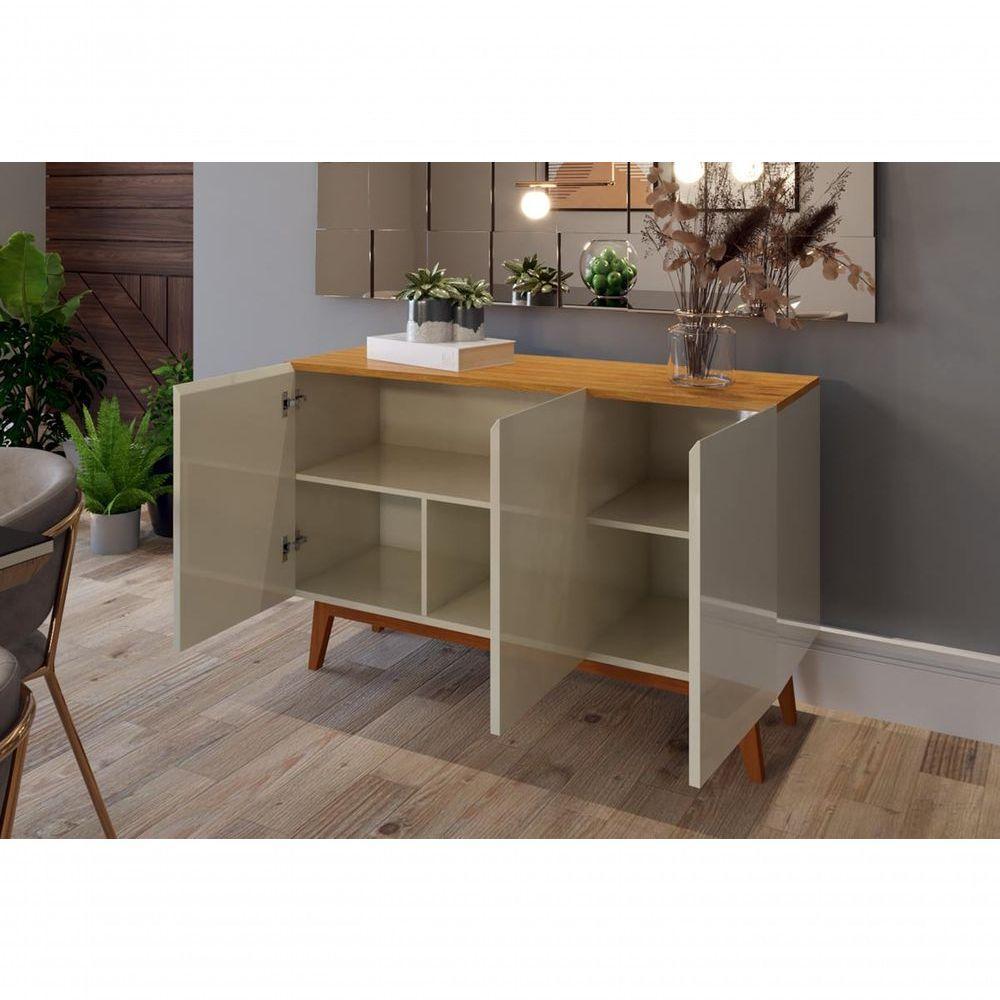Buffet Aparador Ares 3 Portas Off White Com Nature - Moveisaqui - 5
