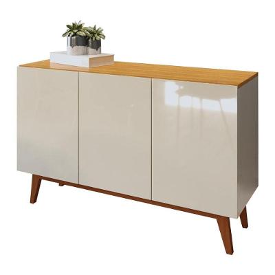 Buffet Aparador Ares 3 Portas Off White Com Nature - Moveisaqui