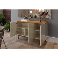Buffet Aparador Ares 3 Portas Off White Com Nature - Moveisaqui - 5