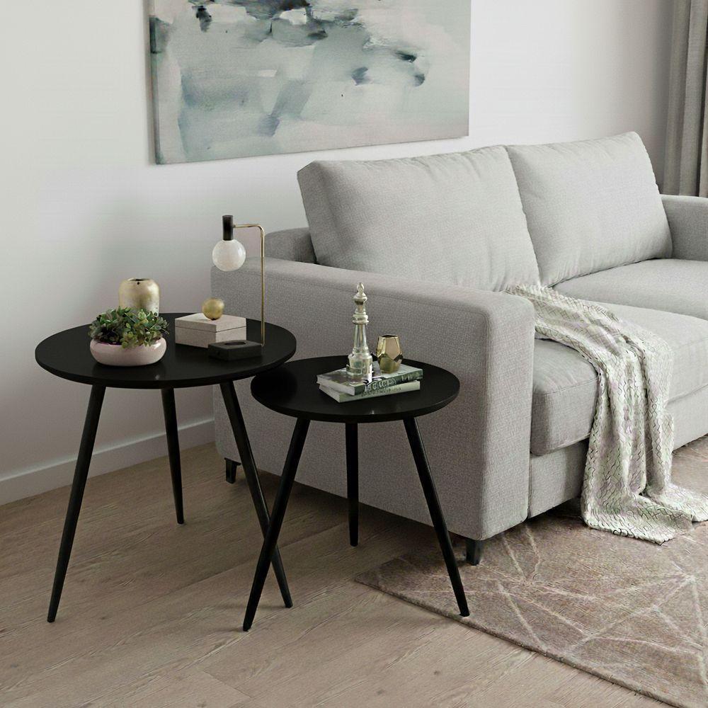 Kit Mesas Laterais Sofá 2 Unidades Pés Em Aço Tubular Decorativo Preto/preto - 2