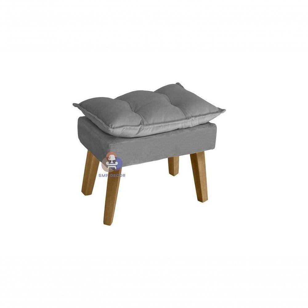 Poltrona/cadeira Decorativa E Puff Glamour Com Pés Quadrado Cinza - 3