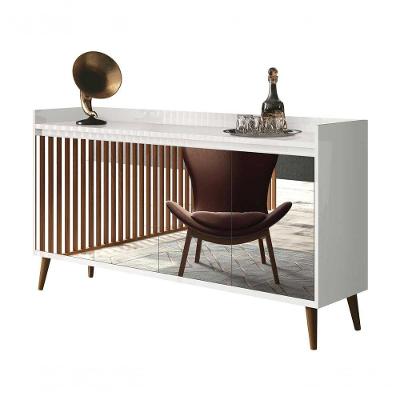 Buffet Aparador Retrô Com Espelho Clássico 4 Portas Branco Gloss - Moveisaqui