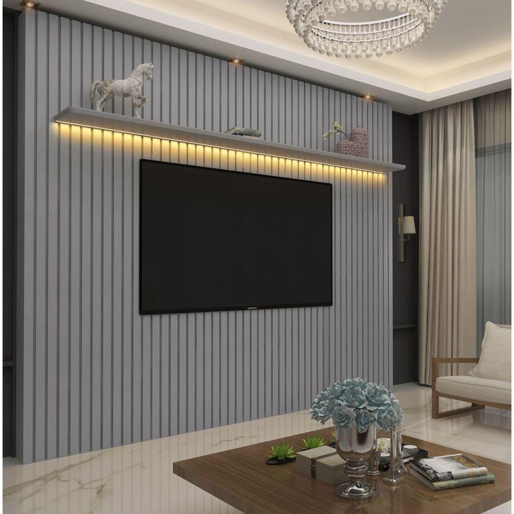 Painel Para Tv 2.3 Ripado Com Led Nobre Cinza - Gelius Móveis - 2