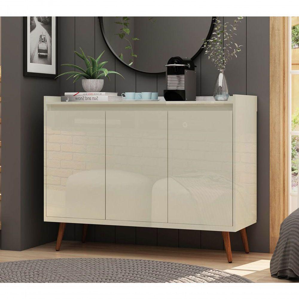 Buffet Aparador Retrô Clássico 3 Portas Off White - Moveisaqui - 1