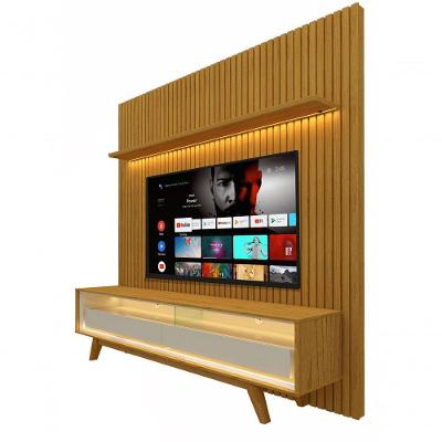 Rack Retrô Com Painel 1.85 Ripado Com Led Nobre Naturale Com Off White - Gelius Móveis