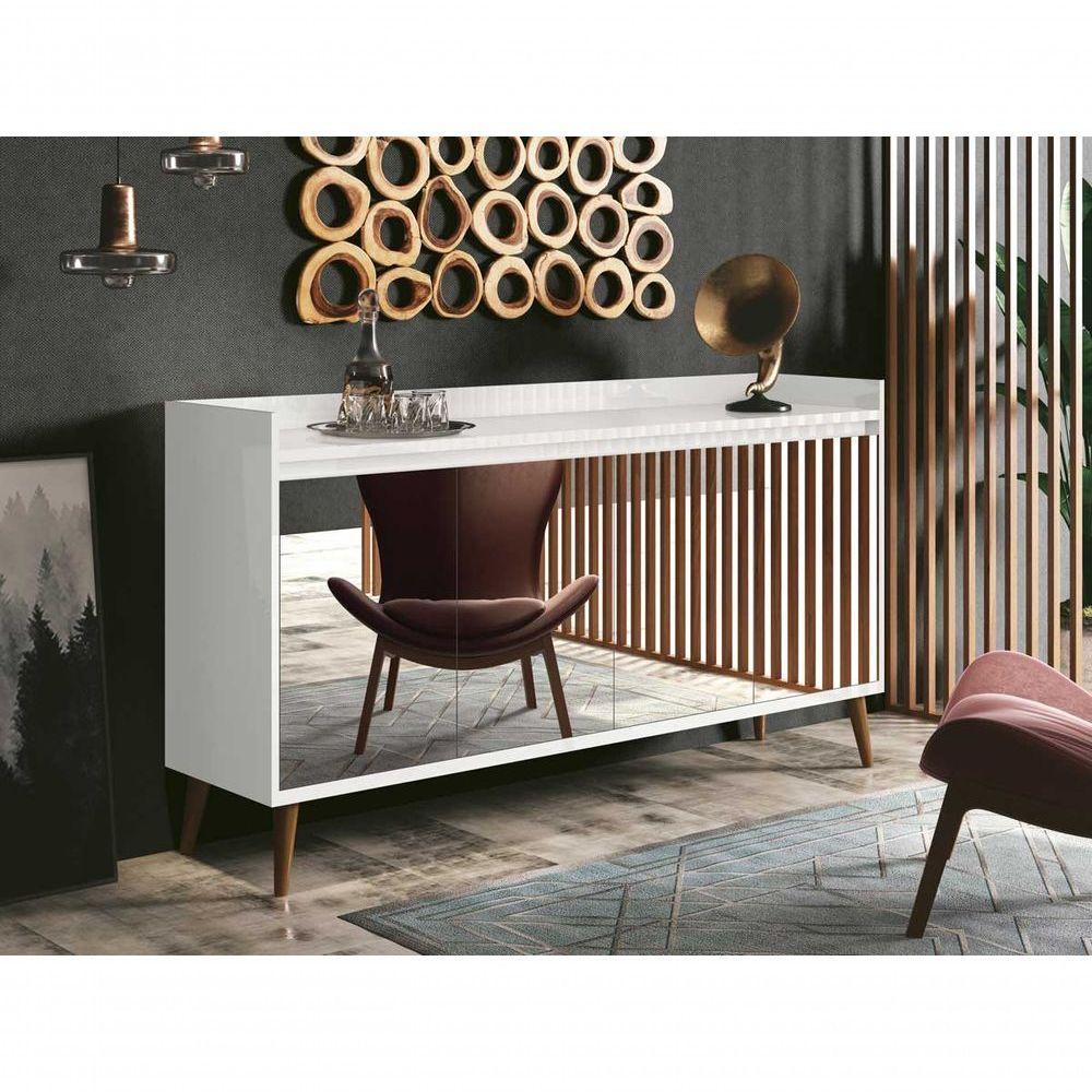 Balcao Buffet Retrô Com Espelho Delta 4 Portas Branco Gloss - Moveisaqui - 2