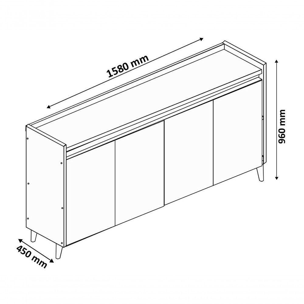 Balcao Buffet Retrô Com Espelho Delta 4 Portas Branco Gloss - Moveisaqui - 7