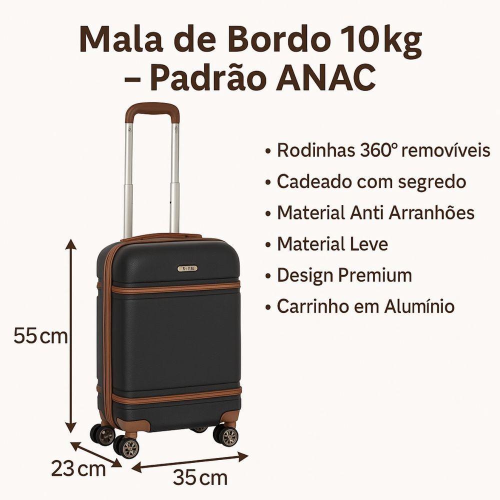 Mala De Viagem De Bordo P- 10kg Em Abs Com Rodinhas 360º Removíveis E Leve - Padrão Anac - Qualis Preto Mb001 - 6