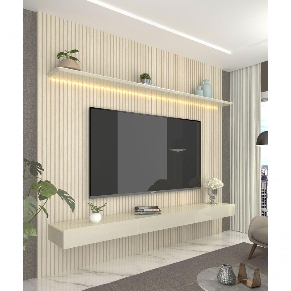 Home Suspenso Requinte 2.2 Ripado Com Led Off White - Gelius Móveis - 2