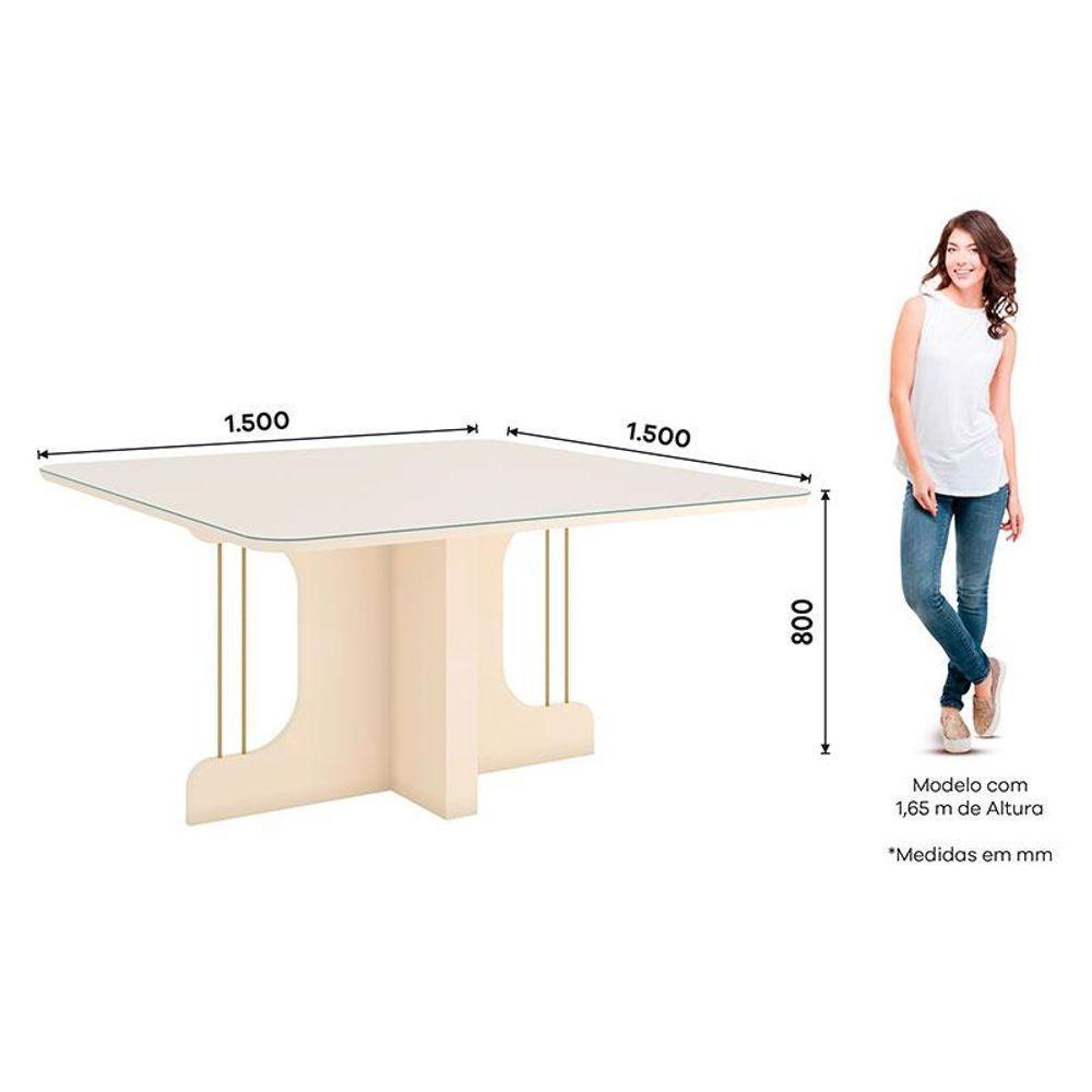 Mesa De Jantar Mavi 150 Cm Canto Arredondado Com Vidro Off White - Henn - 2