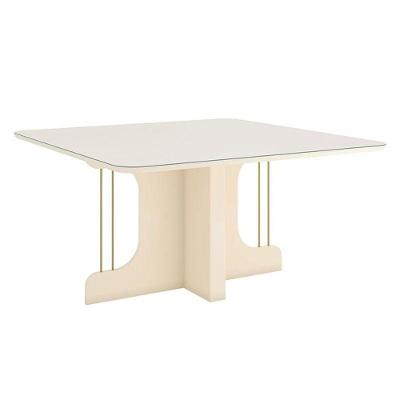 Mesa De Jantar Mavi 150 Cm Canto Arredondado Com Vidro Off White - Henn