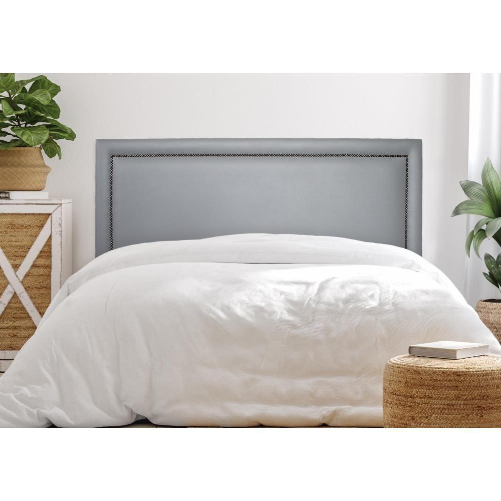 Cabeceira Casal Reta Luxo 140x60 Courino Cinza - Tachas Fumê - 1
