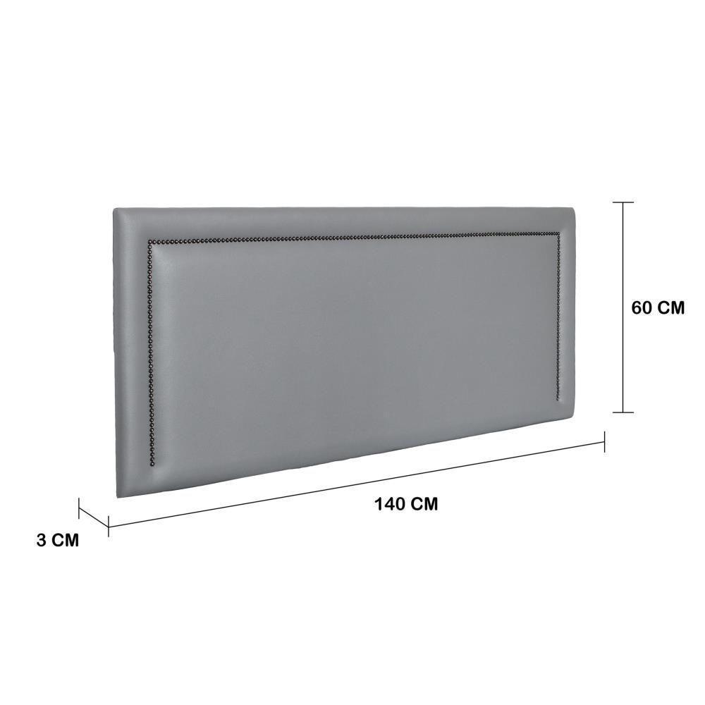 Cabeceira Casal Reta Luxo 140x60 Courino Cinza - Tachas Fumê - 2