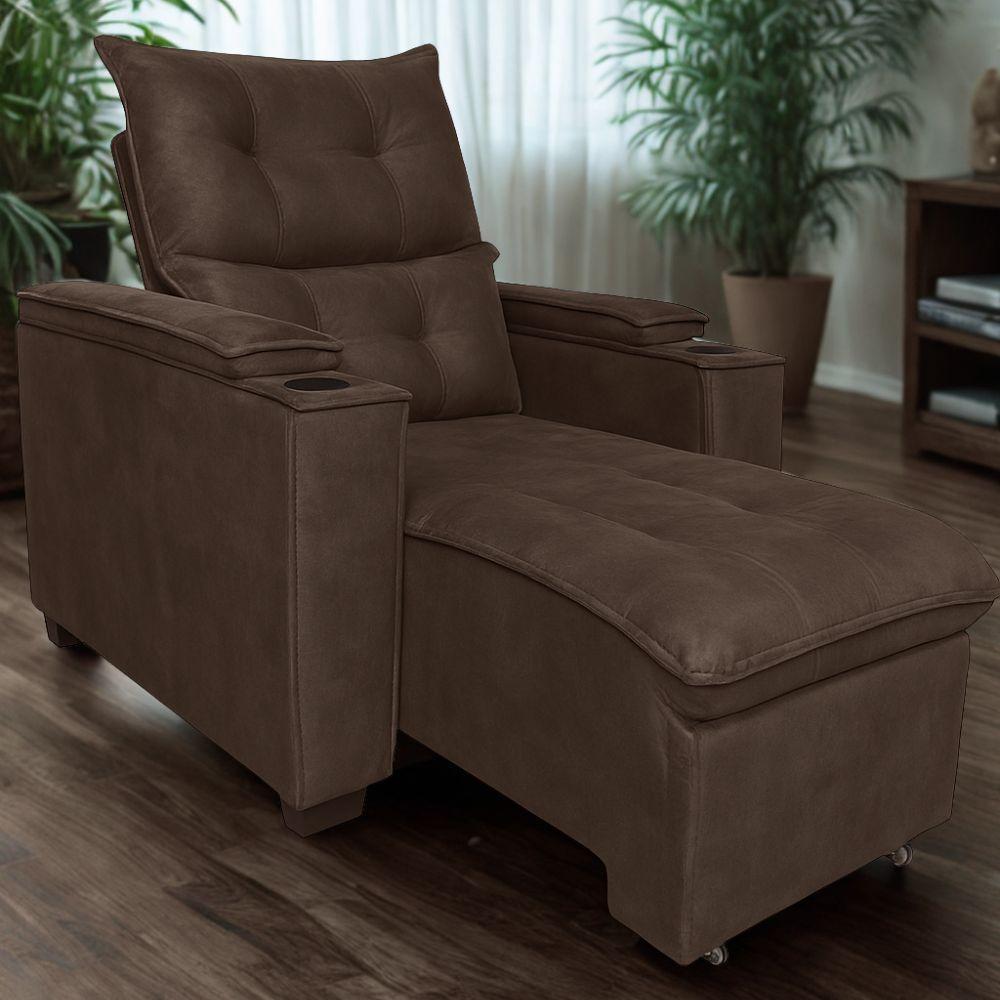 Poltrona Retrátil Reclinável Alexa Com Usb E Porta Copos - élpis Móveis Marrom - 1