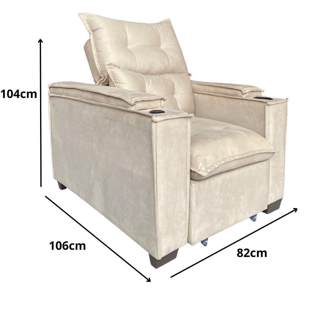 Poltrona Retrátil Reclinável Alexa Com Usb E Porta Copos - élpis Móveis Bege - 3