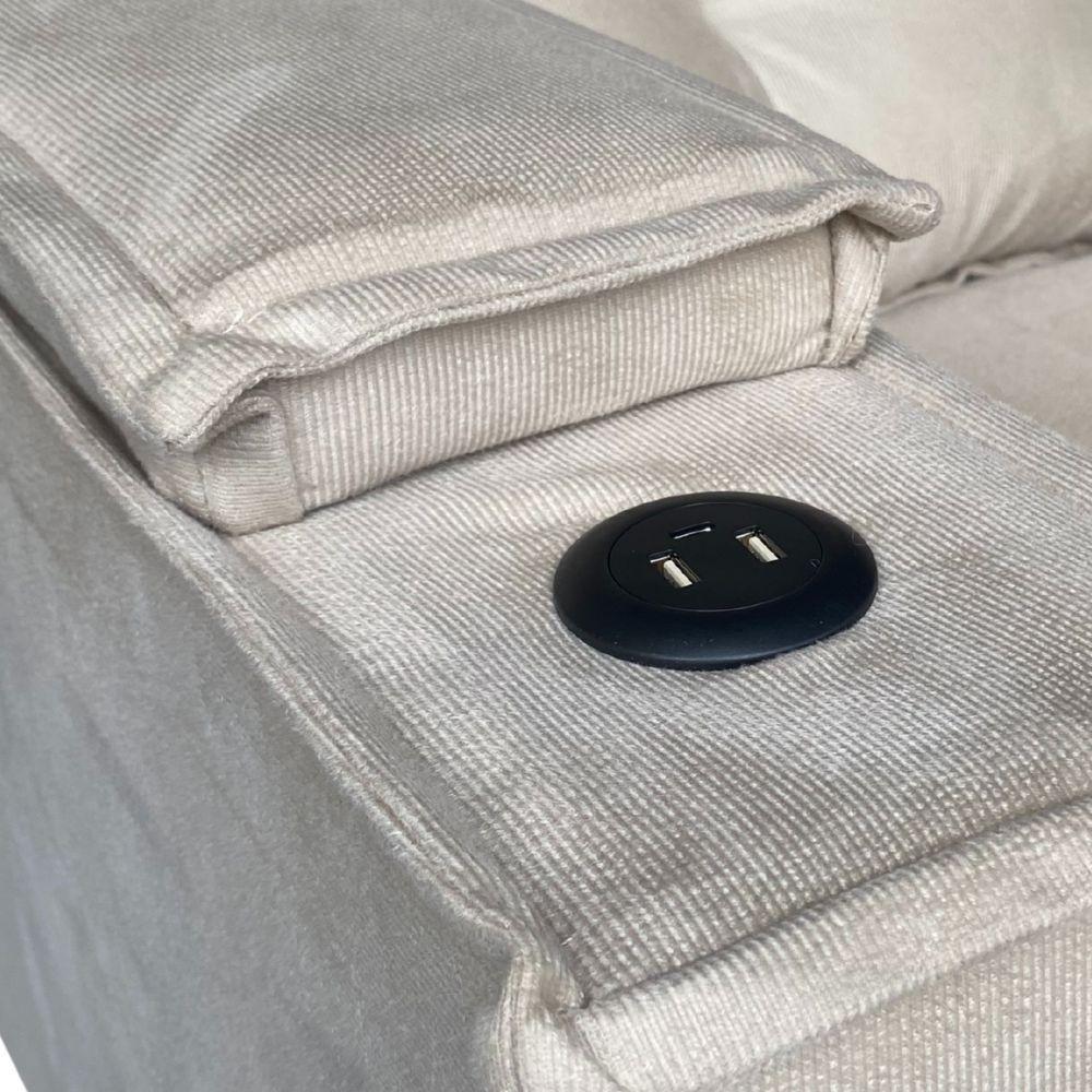 Poltrona Retrátil Reclinável Alexa Com Usb E Porta Copos - élpis Móveis Bege - 5