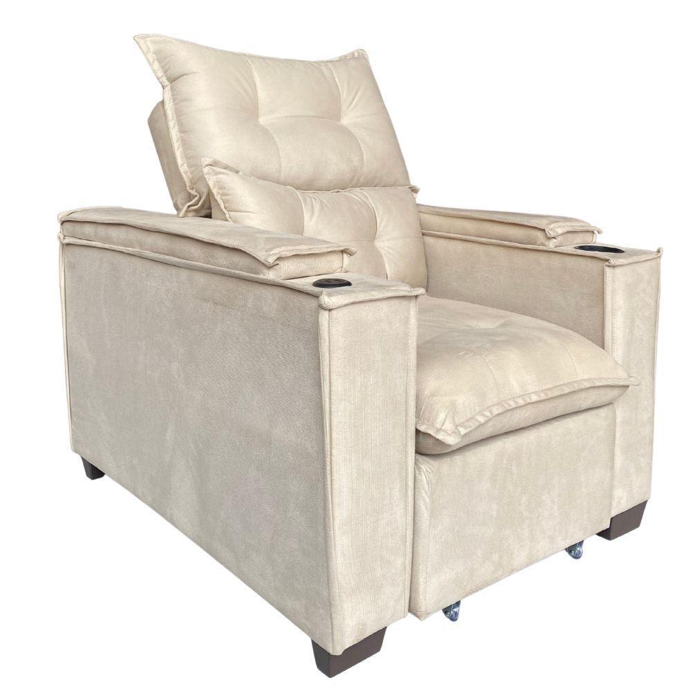 Poltrona Retrátil Reclinável Alexa Com Usb E Porta Copos - élpis Móveis Bege - 9