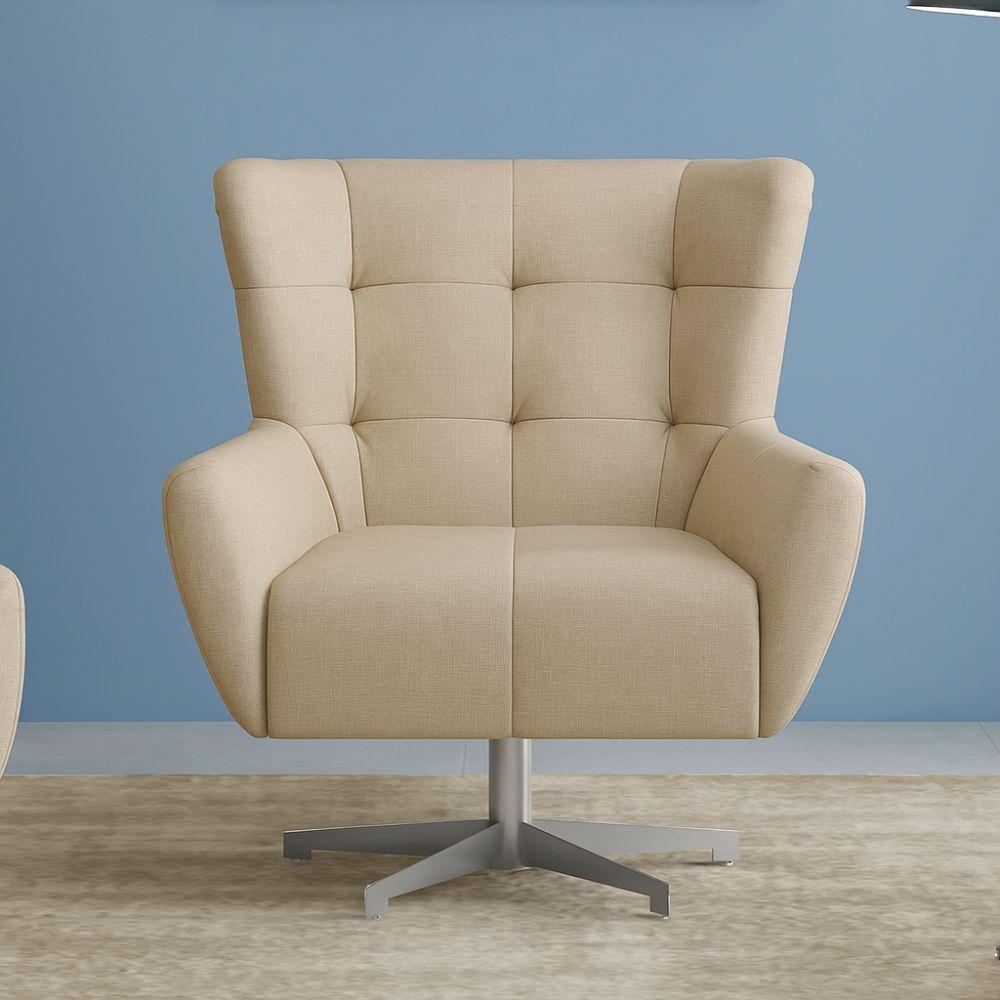 Poltrona Lorena Base Giratória Em Alumínio - élpis Móveis Bege - 1