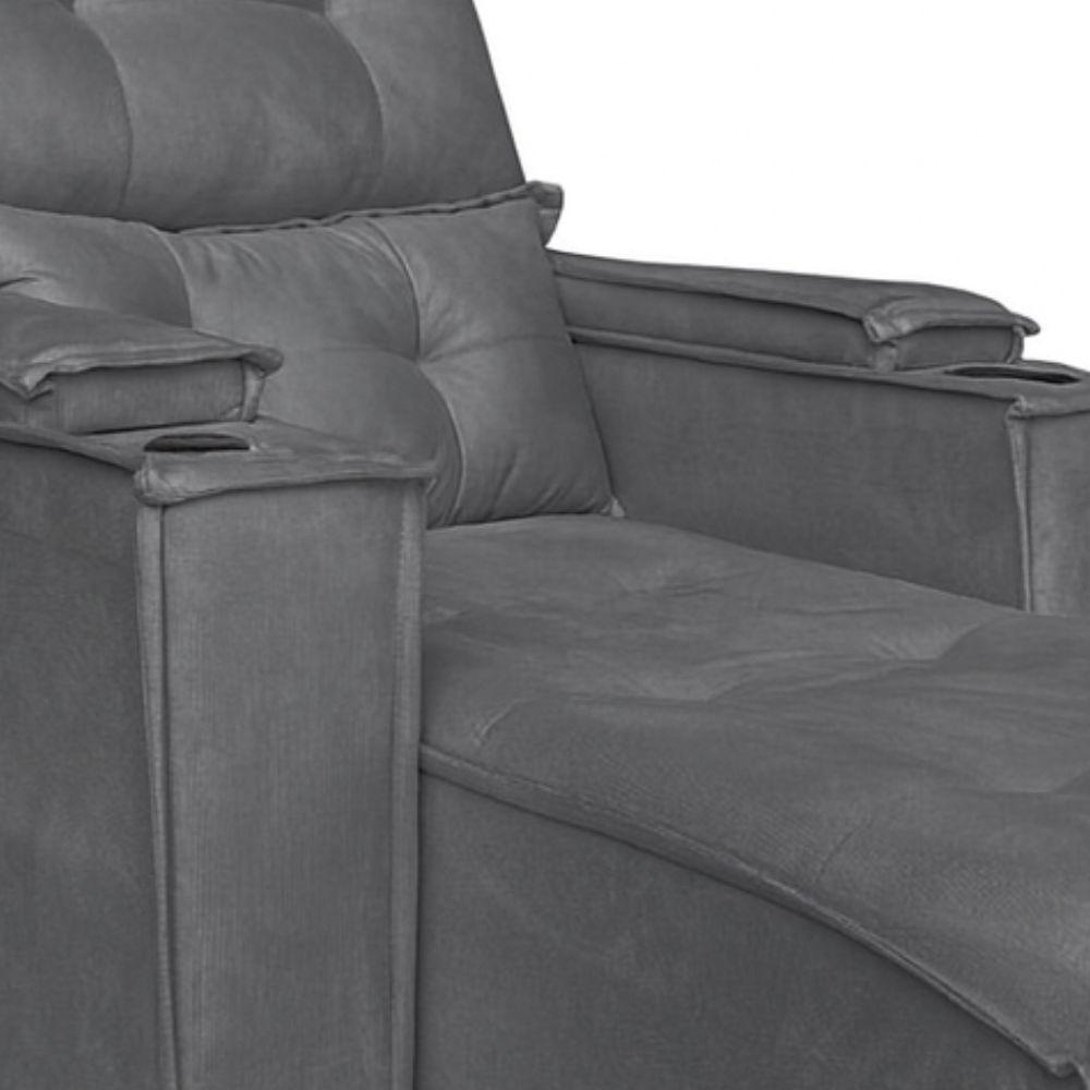 Poltrona Retrátil Reclinável Alexa Com Usb E Porta Copos - élpis Móveis Cinza - 2